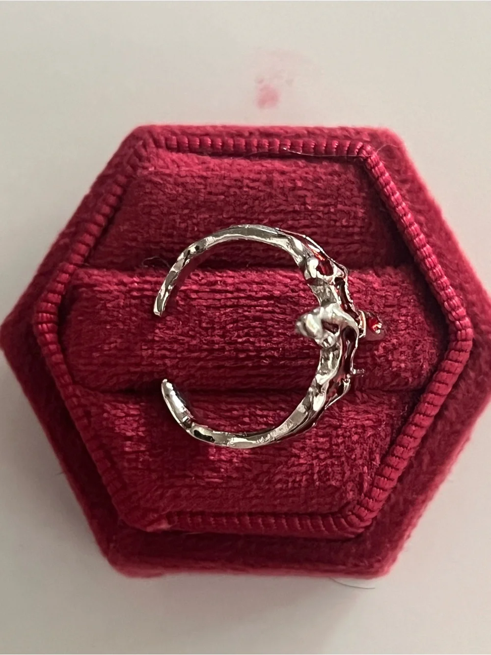 Vintage/Gothic Design Silver/ Red Punk Design Ring Adjustable Size 6-9